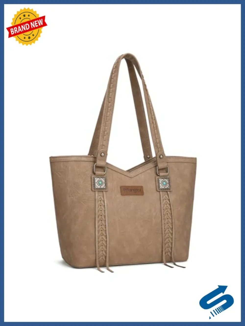 Vegan Leather Tote Bag with Turquoise Metal Accents - Top Handle Shoulder